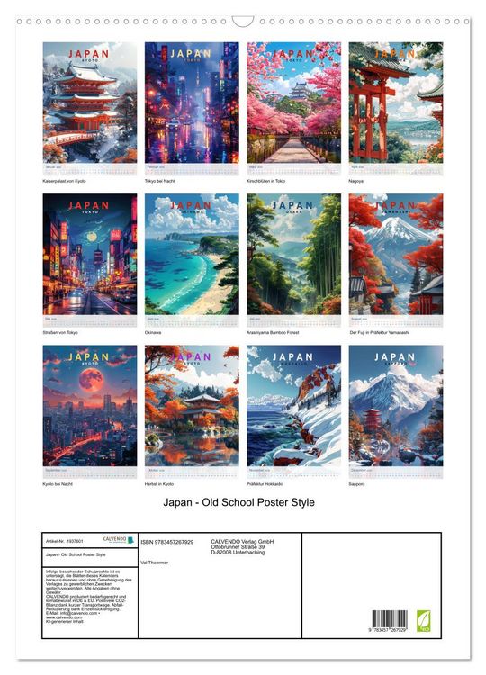 Produktbild: Japan - Old School Poster Style (Wandkalender 2026 DIN A2 hoch), CALVENDO Monatskalender