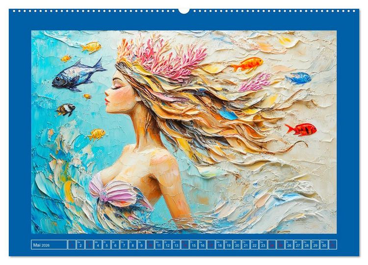Produktbild: Meerjungfrauen. Zauberhafte Illustrationen im &Ouml;lgem&auml;lde-Stil (hochwertiger Premium Wandkalender 2026 DIN A2 quer), Kunstdruck in Hochglanz