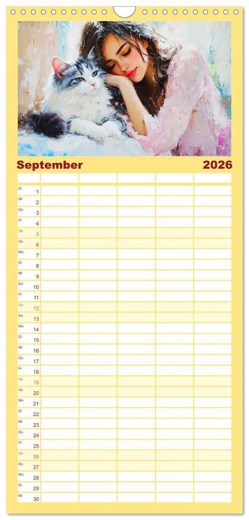 Produktbild: Familienplaner 2026 - Zweisamkeit in Farben. Katzen und Menschen in Harmonie mit 5 Spalten (Wandkalender, 21 x 45 cm) CALVENDO