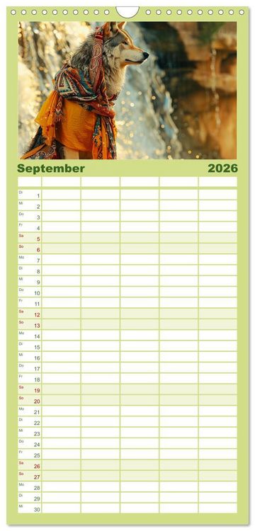 Produktbild: Familienplaner 2026 - Wilder Style. Modische W&ouml;lfe in der Natur mit 5 Spalten (Wandkalender, 21 x 45 cm) CALVENDO