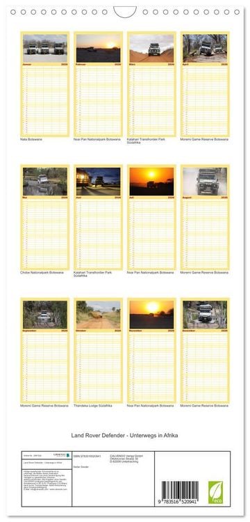 Produktbild: Familienplaner 2026 - Land Rover Defender - Unterwegs in Afrika mit 5 Spalten (Wandkalender, 21 x 45 cm) CALVENDO