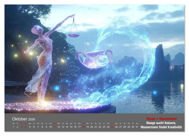 Produktbild: Sternzeichen im Einklang - Aszendent im Jahreshoroskop (Wandkalender 2026 DIN A3 quer), CALVENDO Monatskalender