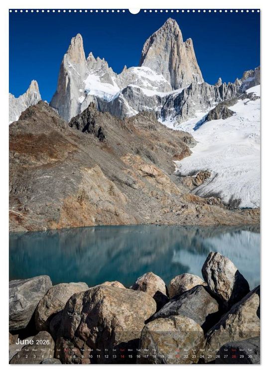 Produktbild: Majestic Mountains Cerro Torre & Fitzroy Patagonia / UK-Version (High Quality Premium Wall Calendar 2026 DIN A2 portrait),CALVENDO 12 Month Wall Calendar