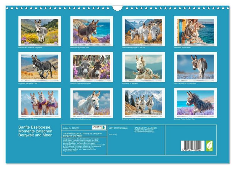 Produktbild: Sanfte Eselpoesie. Momente zwischen Bergwelt und Meer (Wandkalender 2027 DIN A3 quer), CALVENDO Monatskalender