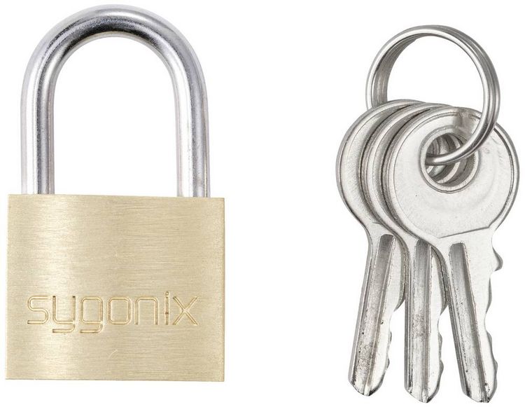 Produktbild: Sygonix SY-5045280 Vorh&auml;ngeschloss 19.7 mm teilweise gleichschlie&szlig;end Goldgelb Schl&uuml;sselschloss