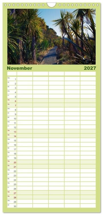 Produktbild: Familienplaner 2027 - Traumhafte Wege - Unterwegs auf Neuseelands S&uuml;dinsel mit 5 Spalten (Wandkalender, 21 x 45 cm) CALVENDO
