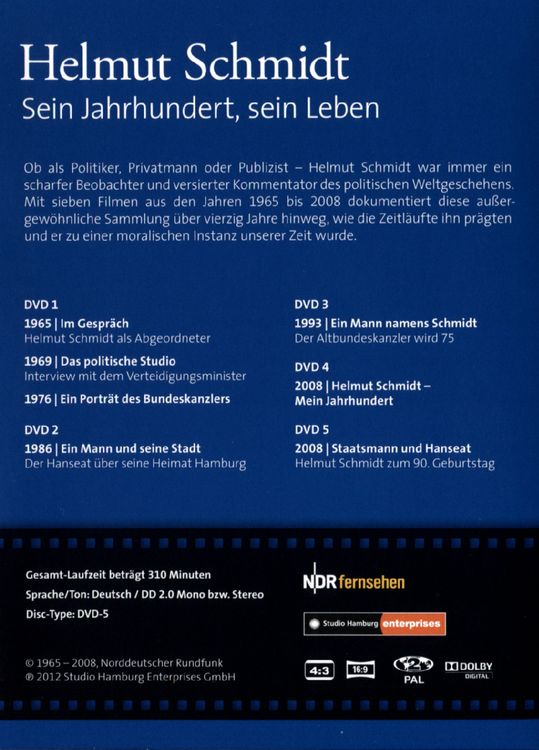 Produktbild: Helmut Schmidt - Sein Jahrhundert, sein Leben [5 DVDs]