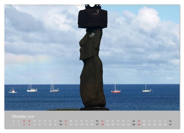 Produktbild: MOAI - steinerne W&auml;chter der Osterinsel (hochwertiger Premium Wandkalender 2026 DIN A2 quer), Kunstdruck in Hochglanz