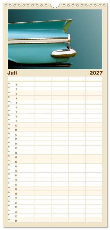 Produktbild: Familienplaner 2027 - American Dream: Heckflossen-Ikonen mit 5 Spalten (Wandkalender, 21 x 45 cm) CALVENDO