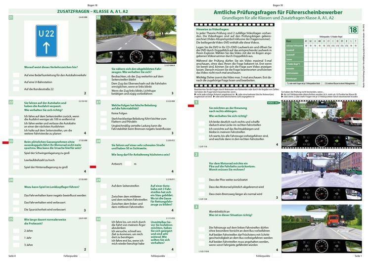 Produktbild: F&uuml;hrerschein Fragebogen Klasse A, A1, A2 - Motorrad Theoriepr&uuml;fung original amtlicher Fragenkatalog auf 71 B&ouml;gen