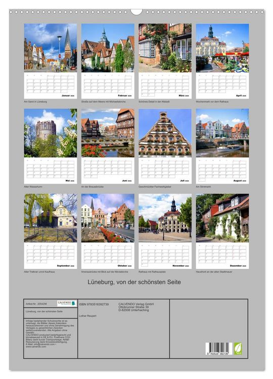 Produktbild: L&uuml;neburg, von der sch&ouml;nsten Seite (Wandkalender 2026 DIN A2 hoch), CALVENDO Monatskalender