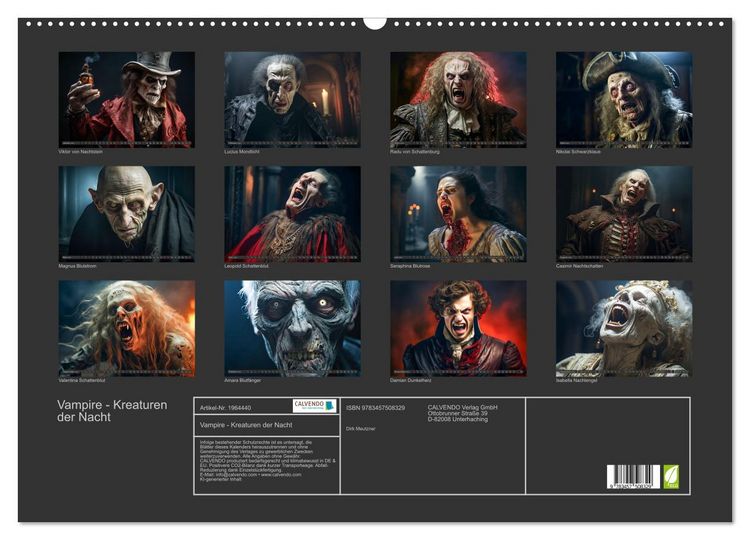 Produktbild: Vampire - Kreaturen der Nacht (Wandkalender 2026 DIN A2 quer), CALVENDO Monatskalender