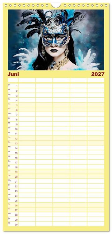 Produktbild: Familienplaner 2027 - Maskerade Deluxe mit 5 Spalten (Wandkalender, 21 x 45 cm) CALVENDO