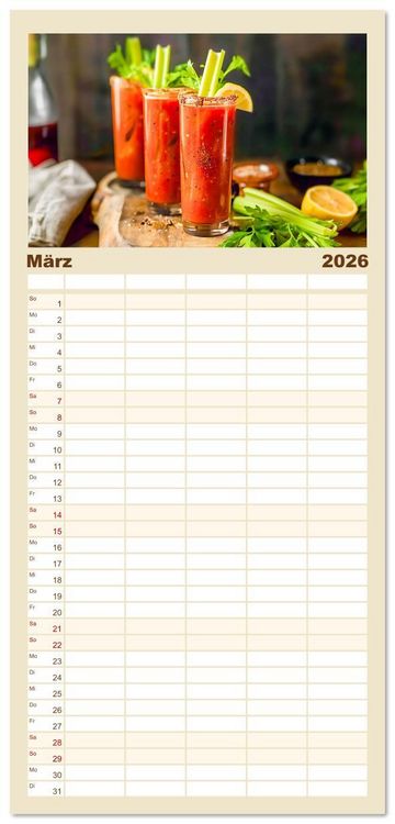 Produktbild: Familienplaner 2026 - Alles Tomate oder was?! - Herzhafte Speisen rund um die Tomate mit 5 Spalten (Wandkalender, 21 x 45 cm) CALVENDO