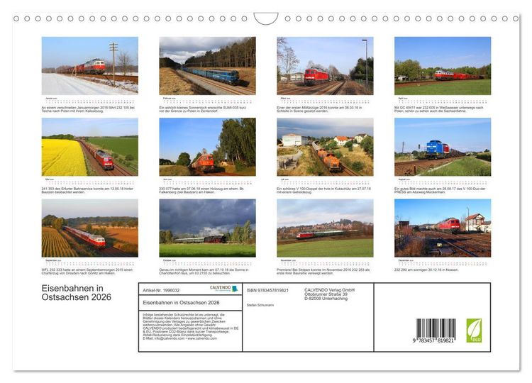 Produktbild: Eisenbahnen in Ostsachsen 2026 (Wandkalender 2026 DIN A3 quer), CALVENDO Monatskalender