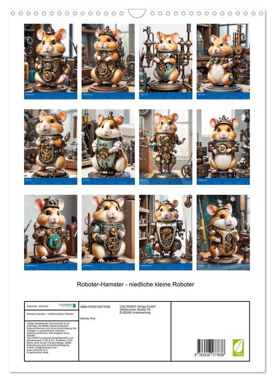 Produktbild: Roboter-Hamster - niedliche kleine Roboter (Wandkalender 2026 DIN A3 hoch), CALVENDO Monatskalender