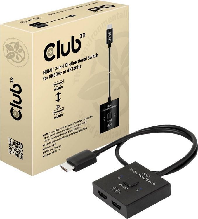 Produktbild: Club3D HDMI Switch 2-in-1 bidirektional 2 Port HDMI-Switch 7680 x 4320 Pixel