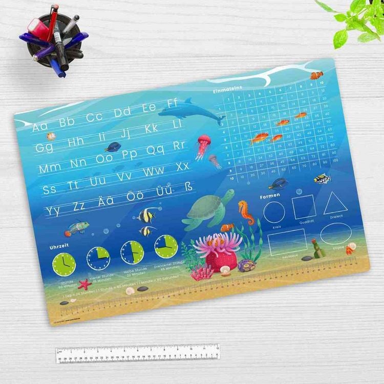 Produktbild: Cover-your-desk Schreibtischunterlage f&uuml;r Kinder Lernunterlage Einschulung, Unterwasserwelt Optik, aus hochwertigem Vinyl, 60 x 40 cm