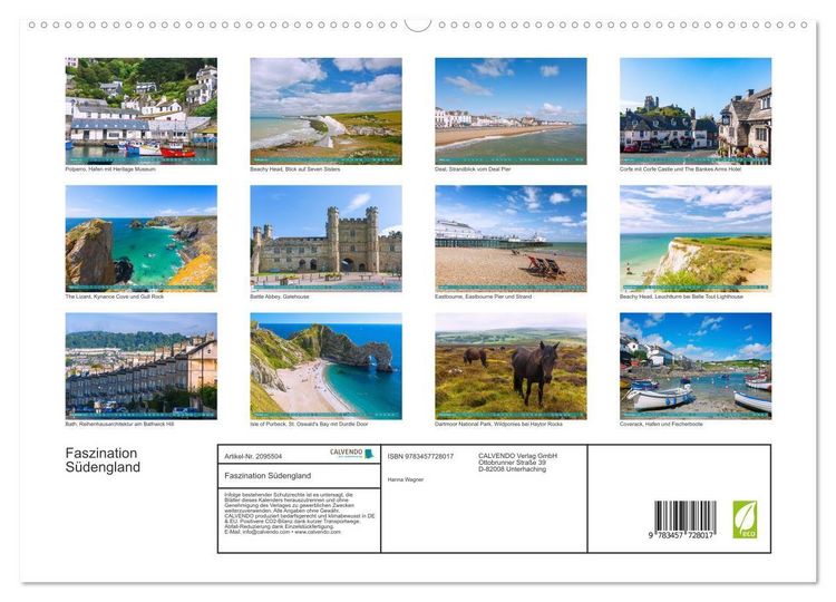 Produktbild: Faszination S&uuml;dengland (hochwertiger Premium Wandkalender 2026 DIN A2 quer), Kunstdruck in Hochglanz
