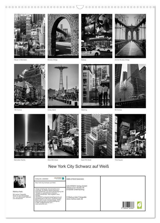 Produktbild: New York City Schwarz auf Wei&szlig; (Wandkalender 2026 DIN A2 hoch), CALVENDO Monatskalender
