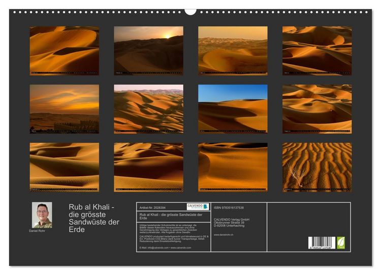Produktbild: Rub al Khali - die gr&ouml;sste Sandw&uuml;ste der Erde (Wandkalender 2026 DIN A2 quer), CALVENDO Monatskalender