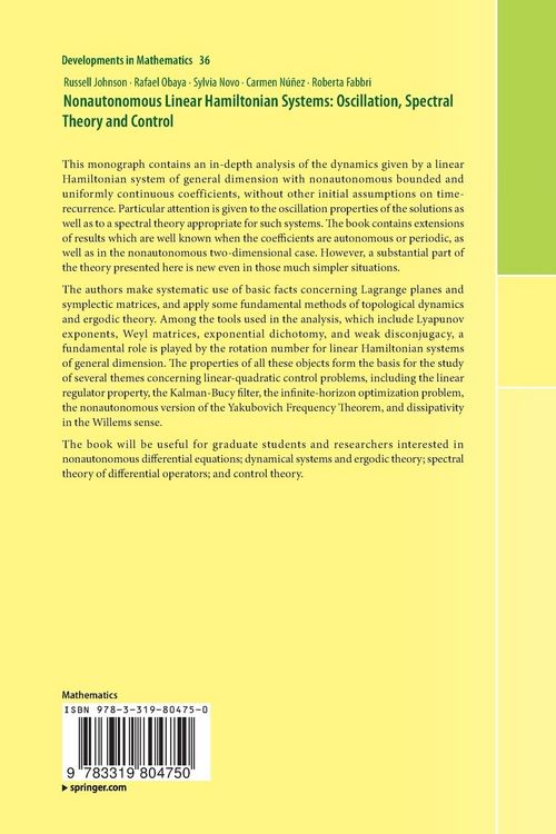 Produktbild: Nonautonomous Linear Hamiltonian Systems: Oscillation, Spectral Theory and Control