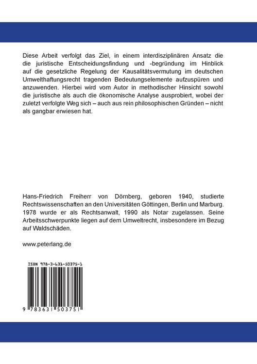 Produktbild: Die Kausalit&auml;tsvermutung im deutschen Umwelthaftungsrecht