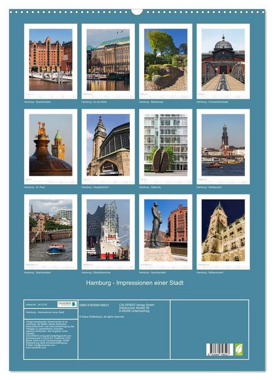 Produktbild: Hamburg - Impressionen einer Stadt (Wandkalender 2027 DIN A2 hoch), CALVENDO Monatskalender