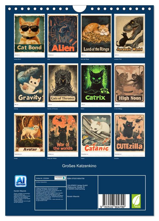 Produktbild: Gro&szlig;es Katzenkino (Wandkalender 2027 DIN A4 hoch), CALVENDO Monatskalender