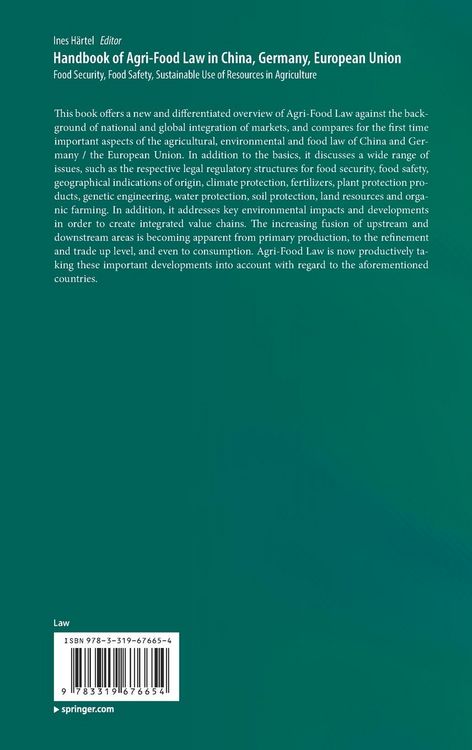 Produktbild: Handbook of Agri-Food Law in China, Germany, European Union