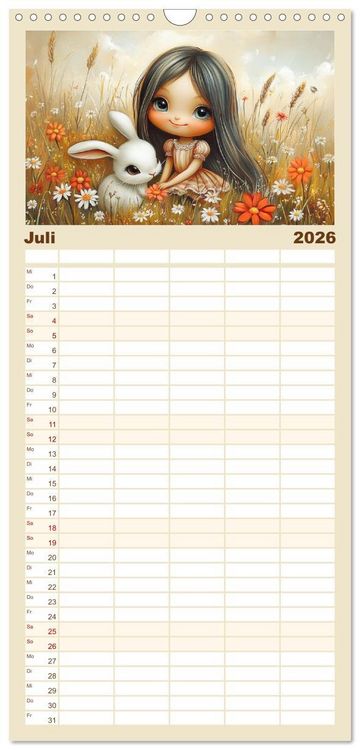 Produktbild: Familienplaner 2026 - M&auml;dchentr&auml;ume. S&uuml;&szlig;e Momente auf bl&uuml;henden Wiesen mit 5 Spalten (Wandkalender, 21 x 45 cm) CALVENDO