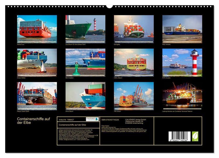 Produktbild: Containerschiffe auf der Elbe (hochwertiger Premium Wandkalender 2026 DIN A2 quer), Kunstdruck in Hochglanz