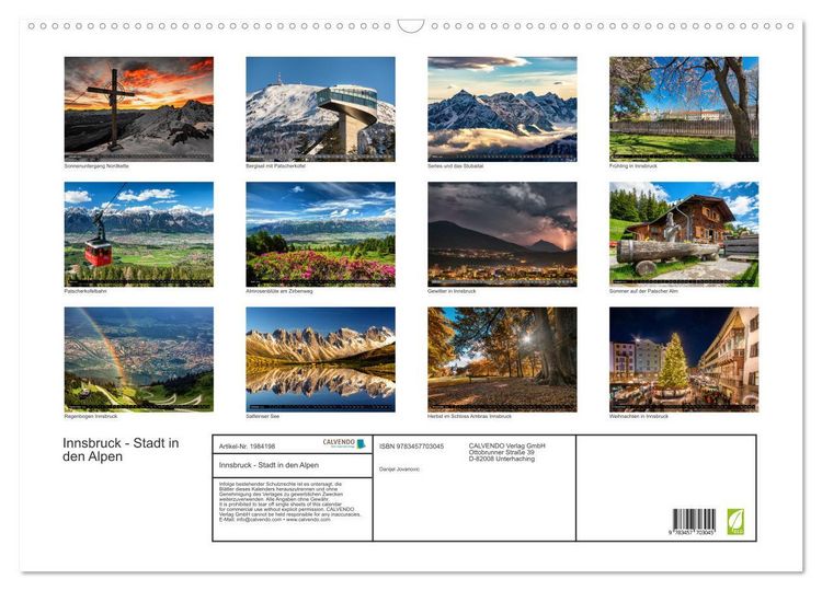 Produktbild: Innsbruck - Stadt in den Alpen (Wandkalender 2026 DIN A2 quer), CALVENDO Monatskalender