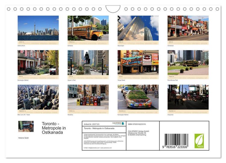 Produktbild: Toronto - Metropole in Ostkanada (Wandkalender 2026 DIN A4 quer), CALVENDO Monatskalender