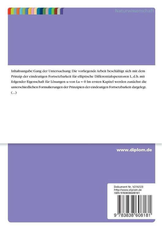 Produktbild: Das Prinzip der eindeutigen Fortsetzbarkeit und Anwendungen auf Symmetriefragen
