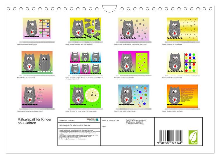 Produktbild: R&auml;tselspa&szlig; f&uuml;r Kinder ab 4 Jahren (Wandkalender 2026 DIN A4 quer), CALVENDO Monatskalender