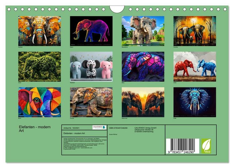 Produktbild: Elefanten - modern Art (Wandkalender 2026 DIN A4 quer), CALVENDO Monatskalender