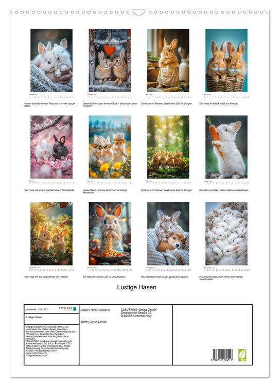 Produktbild: Lustige Hasen (Wandkalender 2026 DIN A2 hoch), CALVENDO Monatskalender