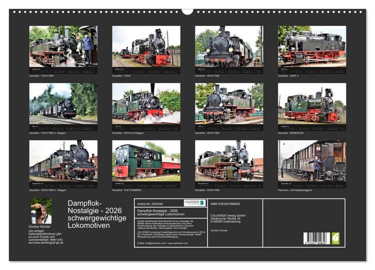 Produktbild: Dampflok-Nostalgie - 2026 schwergewichtige Lokomotiven (Wandkalender 2026 DIN A2 quer), CALVENDO Monatskalender