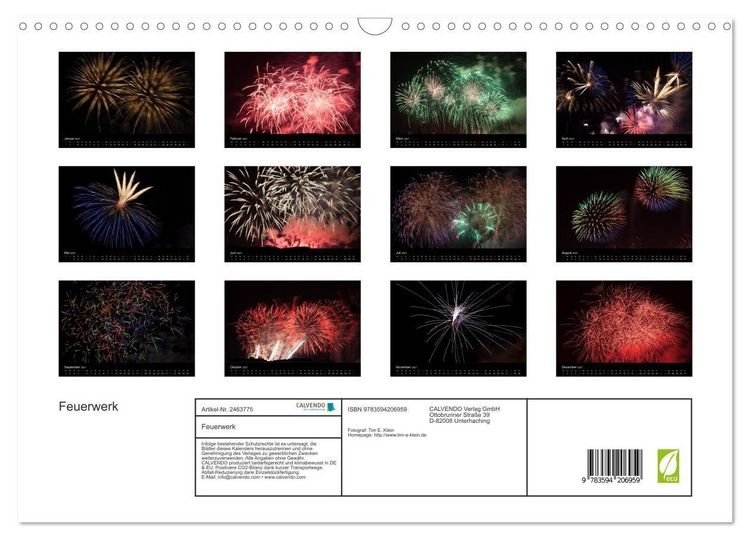 Produktbild: Feuerwerk (Wandkalender 2027 DIN A3 quer), CALVENDO Monatskalender