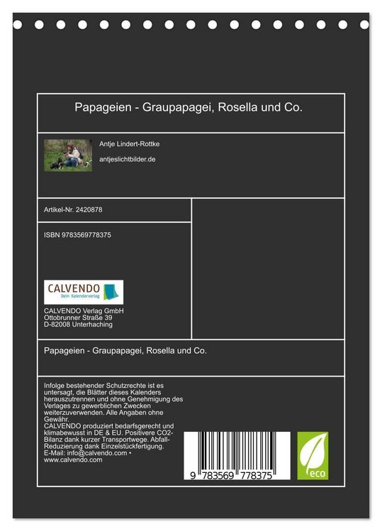 Produktbild: Papageien - Graupapagei, Rosella und Co. (Tischkalender 2027 DIN A5 hoch), CALVENDO Monatskalender