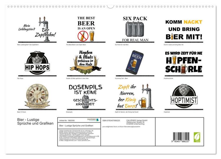 Produktbild: Bier - Lustige Spr&uuml;che und Grafiken (hochwertiger Premium Wandkalender 2026 DIN A2 quer), Kunstdruck in Hochglanz