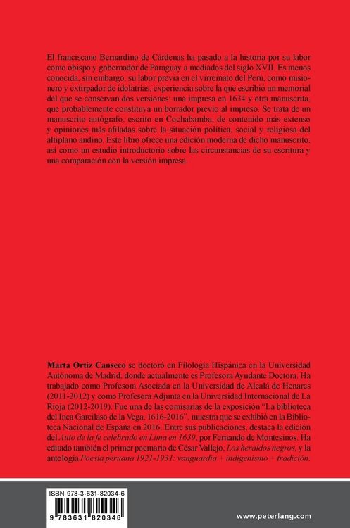 Produktbild: Bernardino de C&aacute;rdenas Memorial y relaci&oacute;n de cosas muy graves y muy importantes al remedio y aumento del reino del Per&uacute;