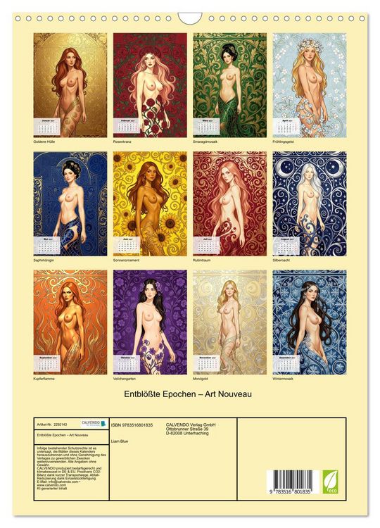 Produktbild: Entbl&ouml;&szlig;te Epochen &ndash; Art Nouveau (Wandkalender 2027 DIN A3 hoch), CALVENDO Monatskalender