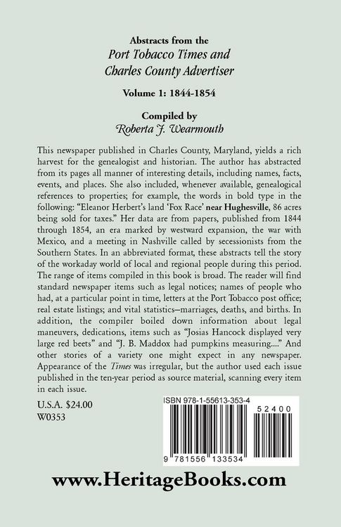 Produktbild: Abstracts from the Port Tobacco Times and Charles County Advertiser, Volume 1
