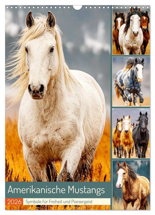 Produktbild: Amerikanische Mustangs. Symbole f&uuml;r Freiheit und Pioniergeis (Wandkalender 2026 DIN A3 hoch), CALVENDO Monatskalender