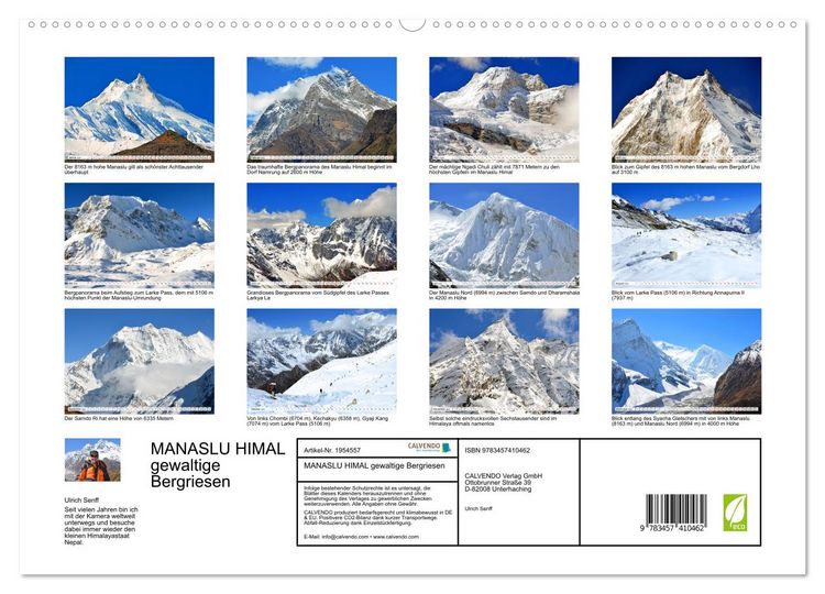 Produktbild: MANASLU HIMAL gewaltige Bergriesen (hochwertiger Premium Wandkalender 2026 DIN A2 quer), Kunstdruck in Hochglanz