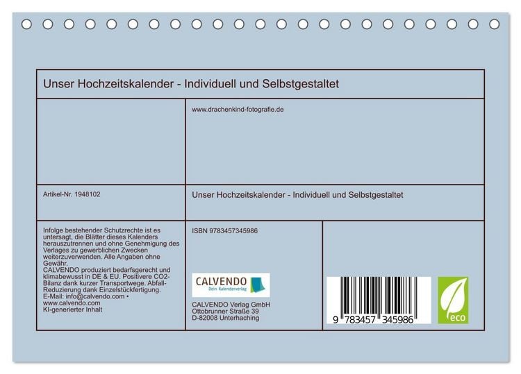 Produktbild: Unser Hochzeitskalender - Individuell und Selbstgestaltet (Tischkalender 2026 DIN A5 quer), CALVENDO Monatskalender