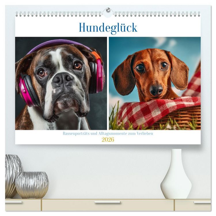 Produktbild: Hundegl&uuml;ck (hochwertiger Premium Wandkalender 2026 DIN A2 quer), Kunstdruck in Hochglanz