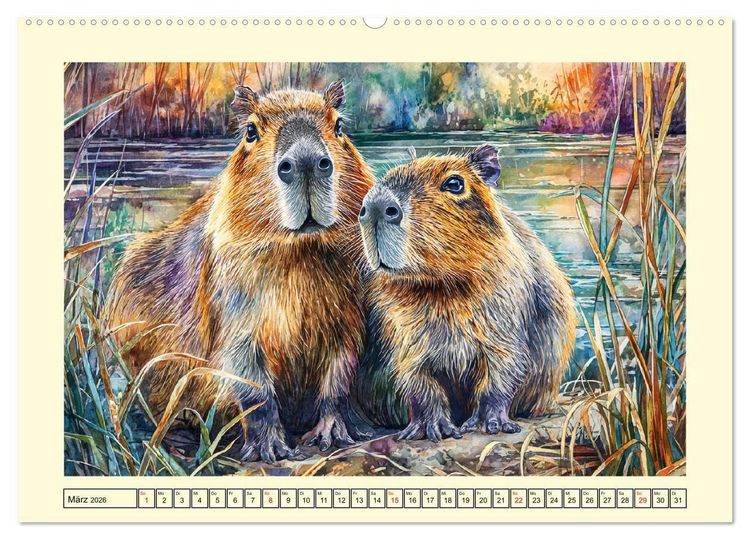 Produktbild: Wasserschweine. Bezaubernde Capybaras in der Natur (Wandkalender 2026 DIN A2 quer), CALVENDO Monatskalender
